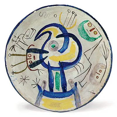 Plate with Blue and Yellow Figure Joan Miro